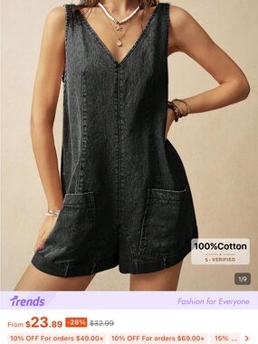 Black Denim V-Neck Women’s Romper Jeans